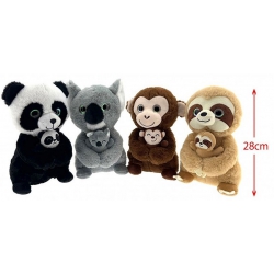 PELUCHE ANIMAL AVEC BEBE 28 CM
